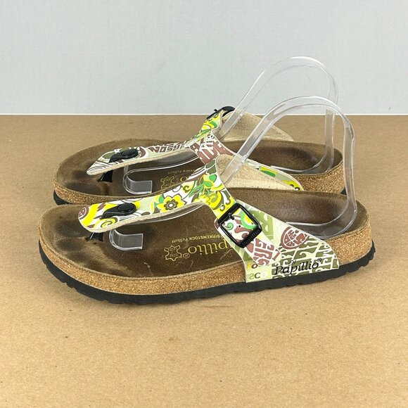 Birkenstock Papillio Gizeh Floral Print Toe Post Sandals Womens 9 Yellow Green - Picture 9 of 9